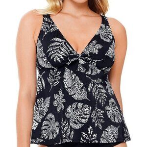 Swim Solutions Size 10 Black Spotted Leaves Underwire Tankini Top NWT